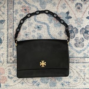 Tory Burch Black, Gold & Navy Blue Handle Purse